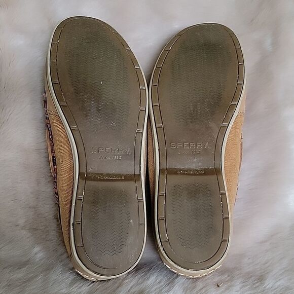SPERRY TOP-SIDER TAN WITH PINK STRIPES LEATHER BOAT SHOES, SIZE 7.5 - Picture 9 of 10